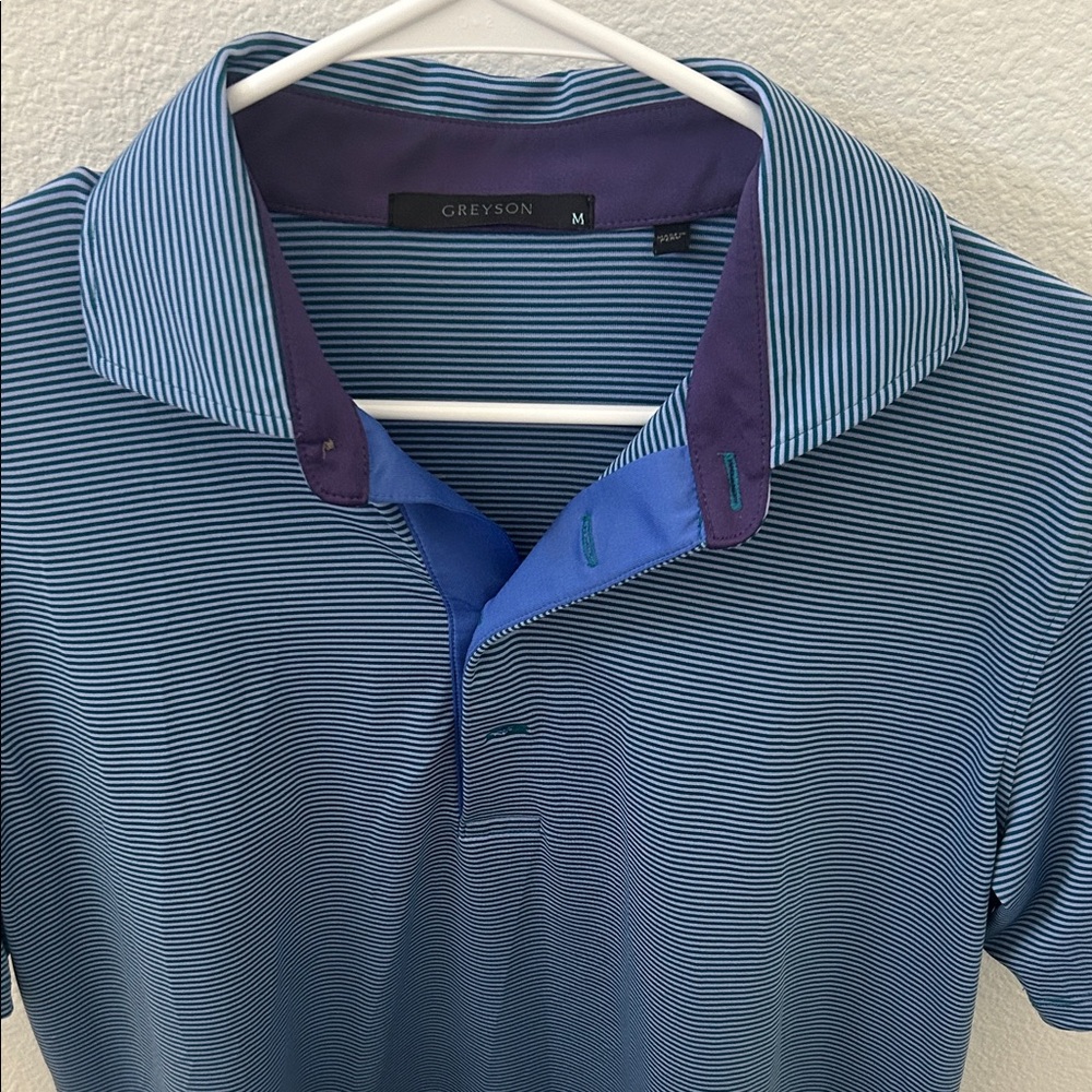 Greyson Men's Polo with Blue and Purple Stripes